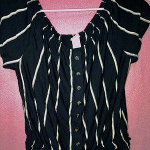 Navy Blue Striped Off the Shoulder Top